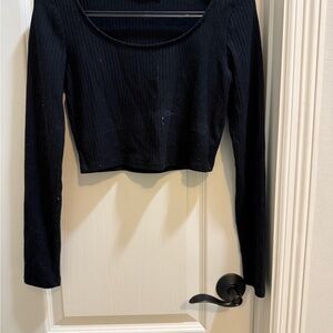 Forever 21 Black Fitted Crop Bodysuit Sweater